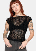 Drakona Cap Sleeve Mesh Flocked Top