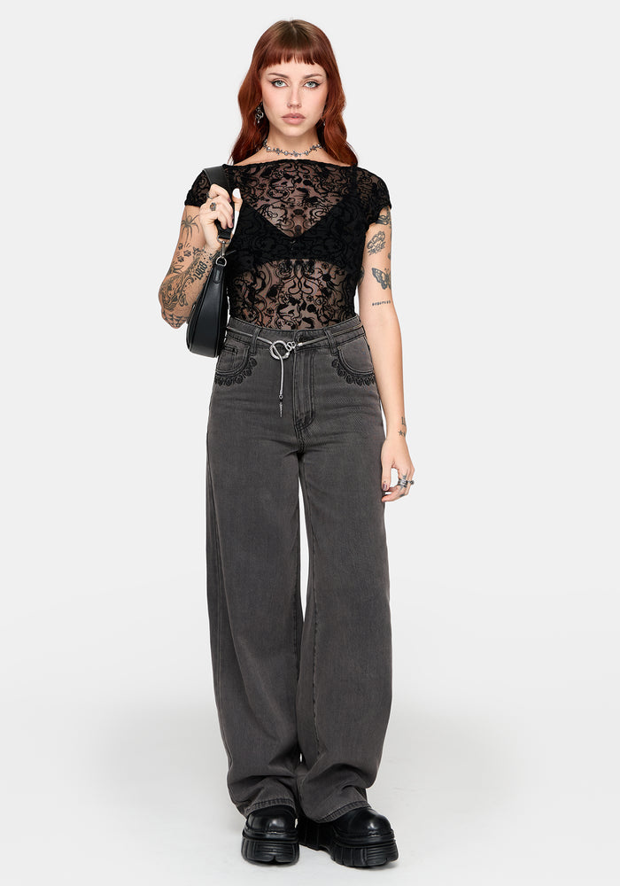 Drakona Cap Sleeve Mesh Flocked Top