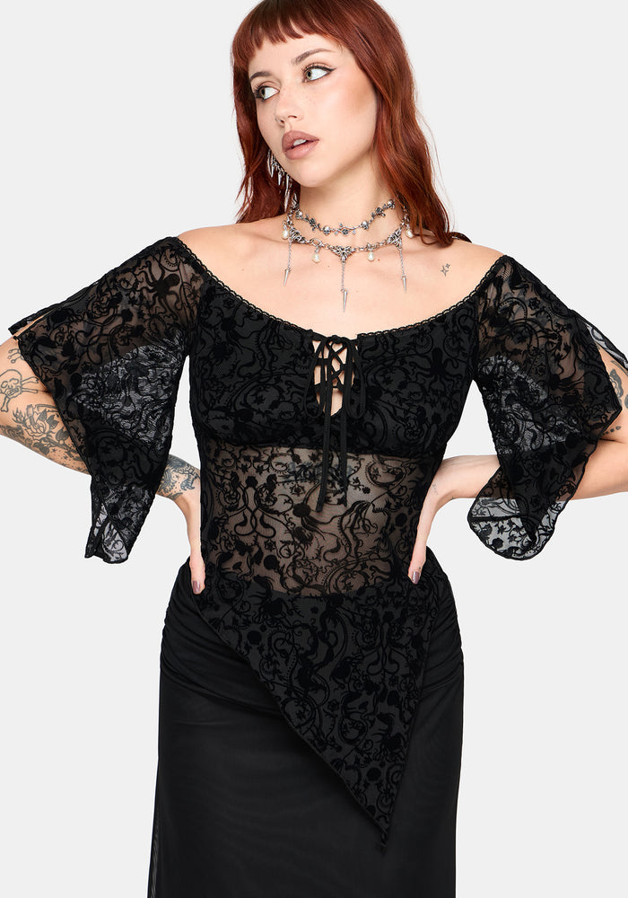 Drakona Off The Shoulder Flocked Top