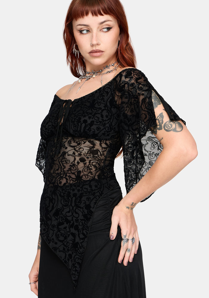 Drakona Off The Shoulder Flocked Top