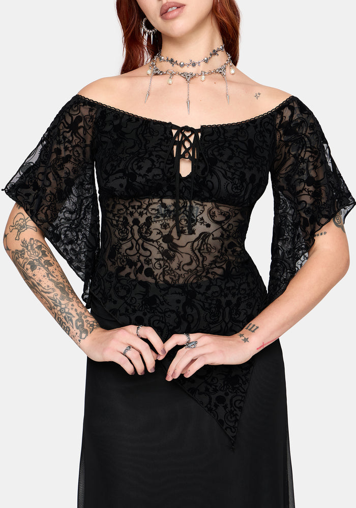 Drakona Off The Shoulder Flocked Top