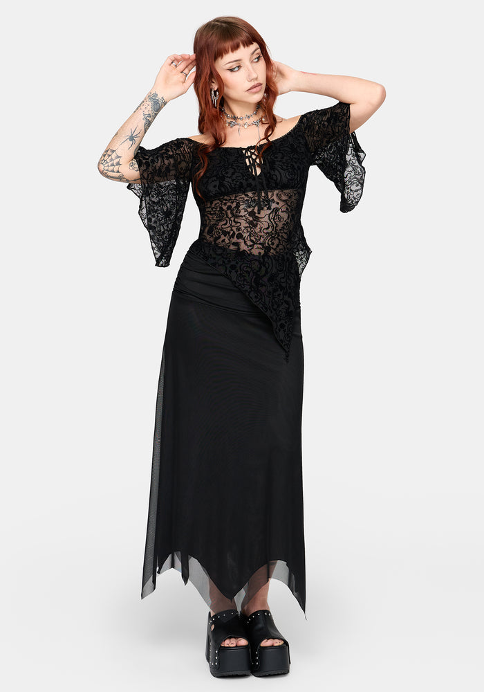 Drakona Off The Shoulder Flocked Top