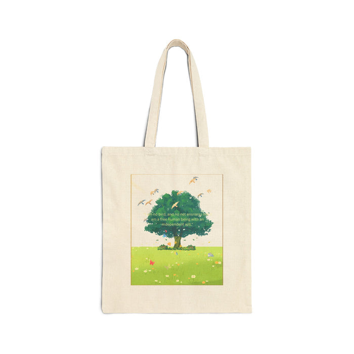 Eco Canvas Tote — Green Tree Illustration Tote Bag (Nature, Birds & Meadow)