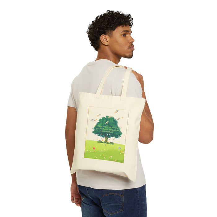 Eco Canvas Tote — Green Tree Illustration Tote Bag (Nature, Birds & Meadow)