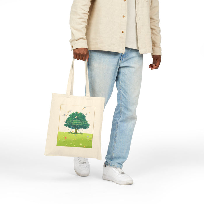 Eco Canvas Tote — Green Tree Illustration Tote Bag (Nature, Birds & Meadow)