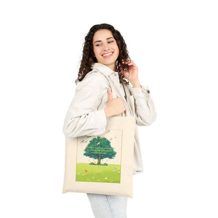 Eco Canvas Tote — Green Tree Illustration Tote Bag (Nature, Birds & Meadow)