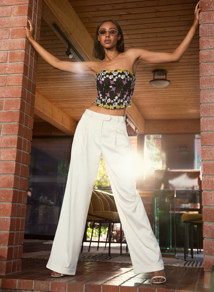 Eden Corset paired with Ivory satin pants