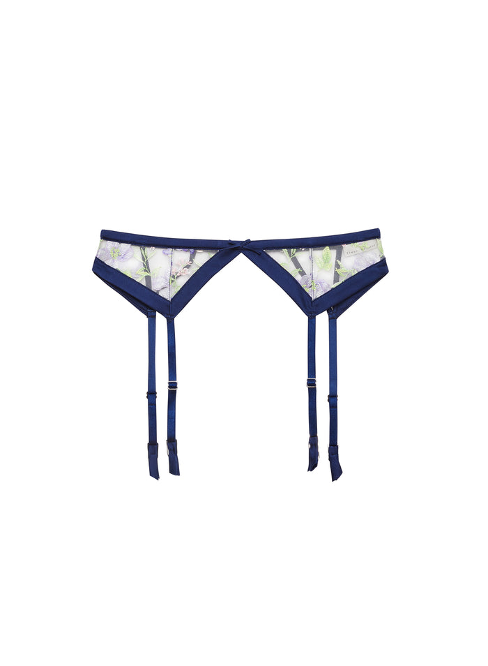 Elara Embroidery Garter Belt-midnight navy-flat