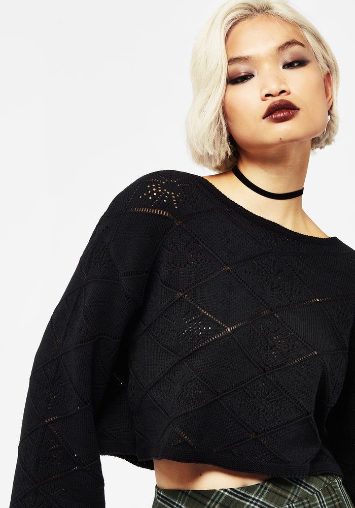 Eliana Celestial Pointelle Knit Crop Sweater