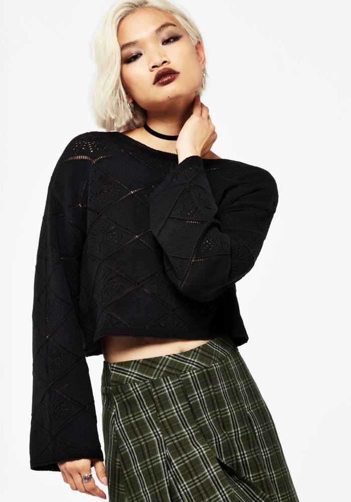 Eliana Celestial Pointelle Knit Crop Sweater