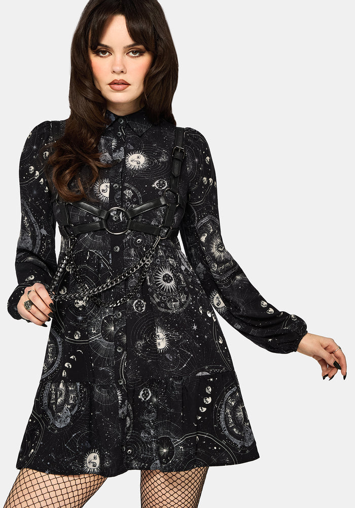 Elise Celestial Print Mini Shirt Dress US 6