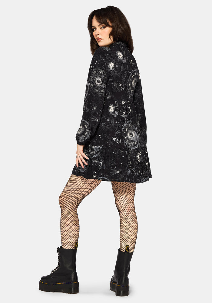 Elise Celestial Print Mini Shirt Dress US 6