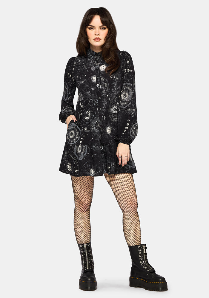 Elise Celestial Print Mini Shirt Dress US 6