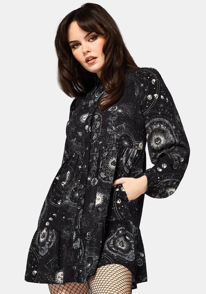 Elise Celestial Print Mini Shirt Dress US 6