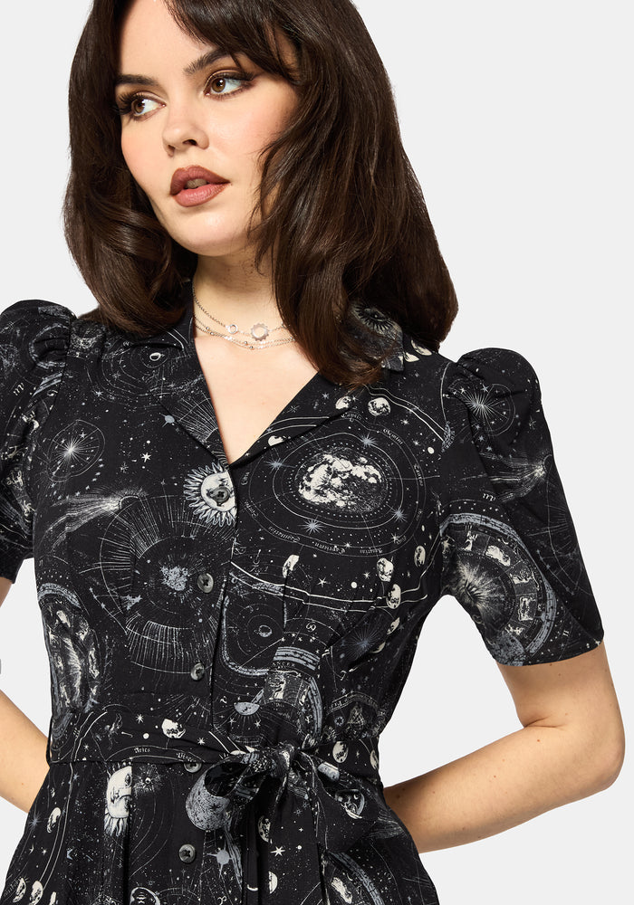 Elise Celestial Print Puff Sleeve Midaxi Shirt Dress US 6