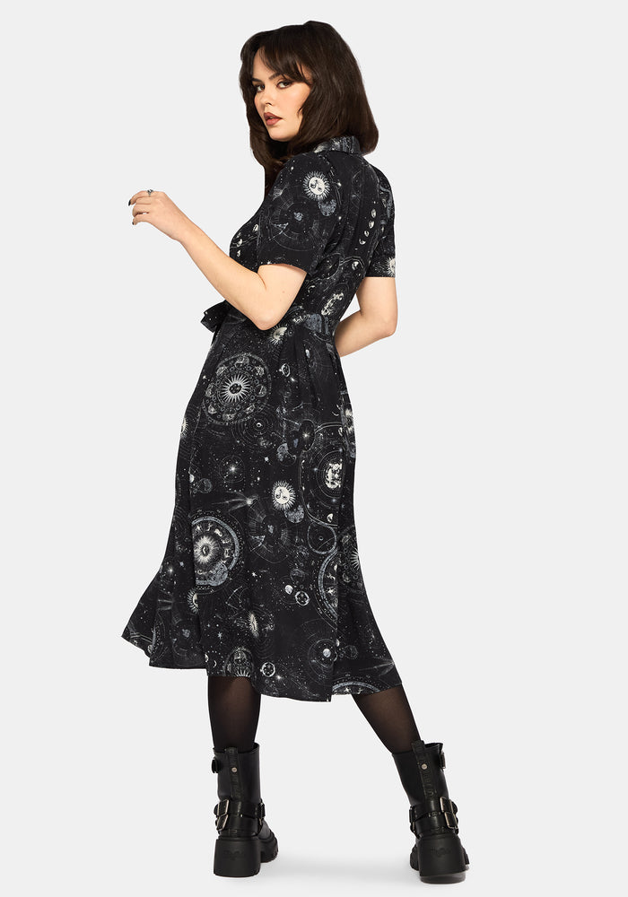 Elise Celestial Print Puff Sleeve Midaxi Shirt Dress US 6