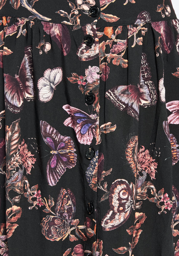 Eloise Floral Butterfly Print Button Up Midi Skirt
