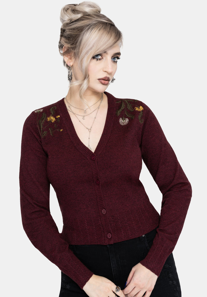 Elowyn Dandelion Embroidered Pointelle Knit Cardigan