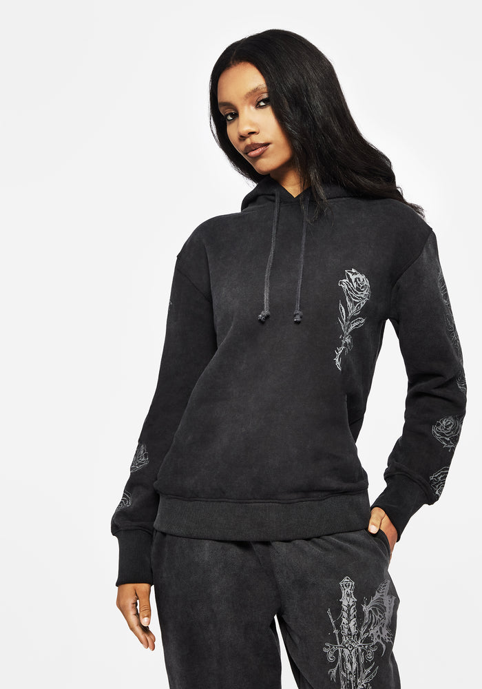 Entwined Rose Graphic Print Longline Hoodie