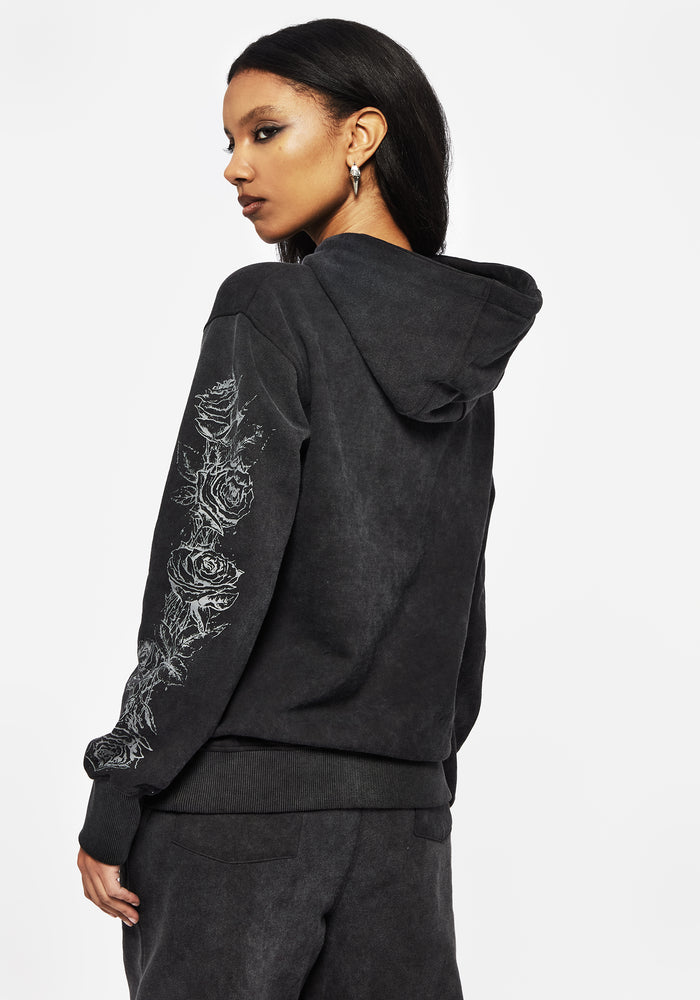 Entwined Rose Graphic Print Longline Hoodie