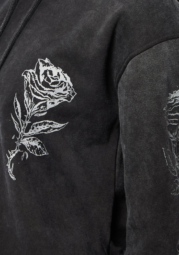 Entwined Rose Graphic Print Longline Hoodie