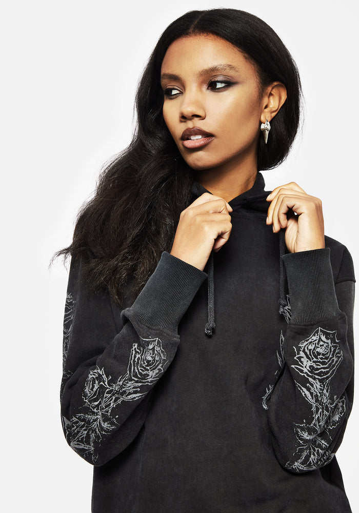 Entwined Rose Graphic Print Longline Hoodie