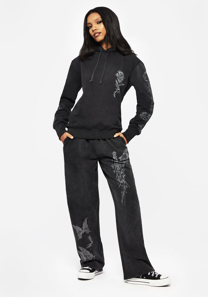 Entwined Rose Graphic Print Longline Hoodie