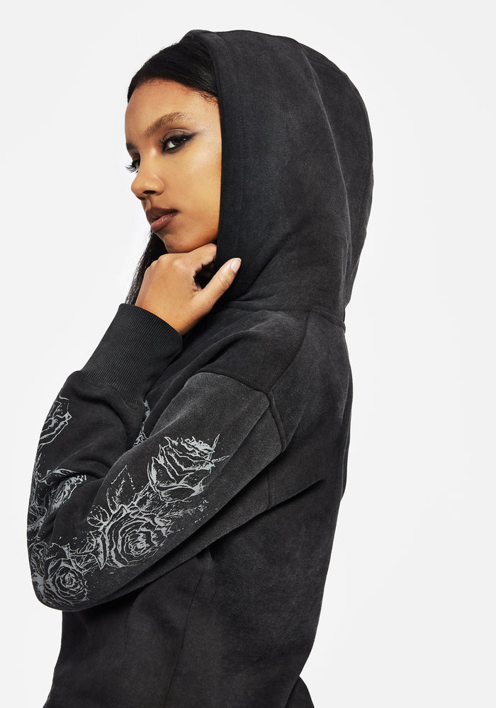 Entwined Rose Graphic Print Longline Hoodie