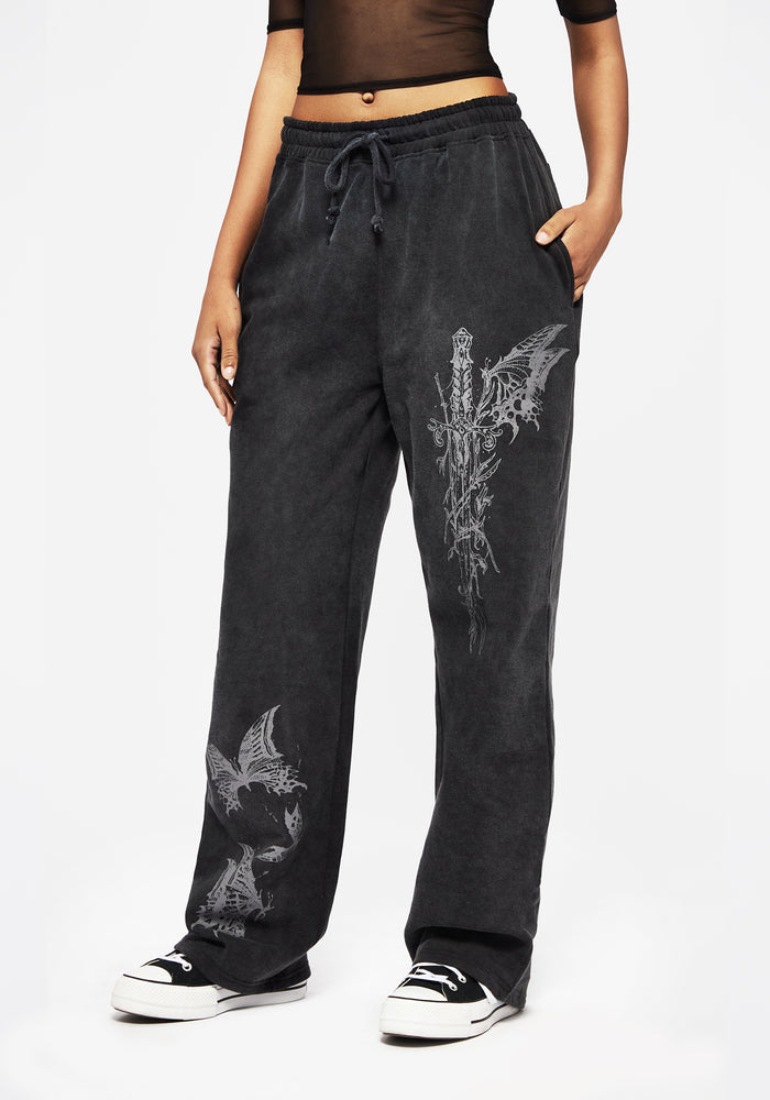 Entwined Rose Graphic Print Straight Leg Sweatpants