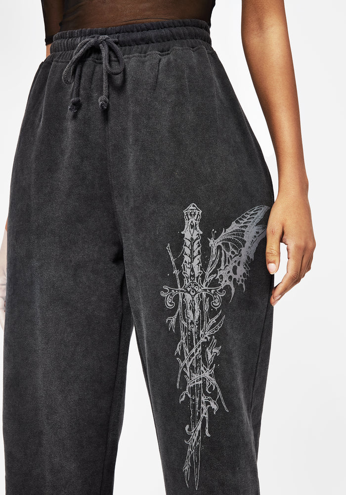 Entwined Rose Graphic Print Straight Leg Sweatpants
