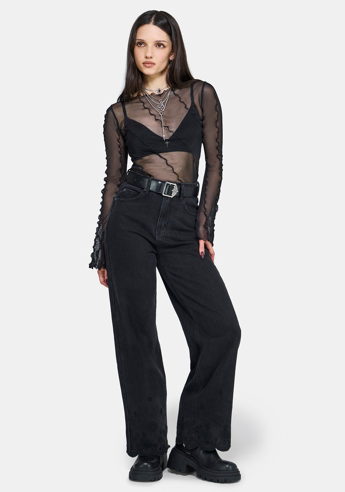 Erika Long Sleeve Seamed Mesh Top