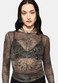 Eros Realm Mesh Long Sleeve Ruche Top