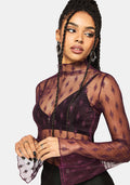 Essendi Long Sleeve Mesh Top - Burgundy