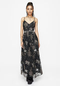 Estrid Embroidered Mesh Midaxi Cami Dress - Silver