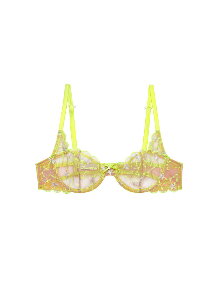 Étoile Embroidery Balconette Bra-neon yellow-flat