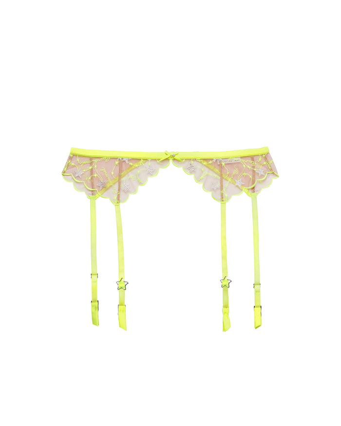 Étoile Embroidery Garter Belt-neon yellow-flat
