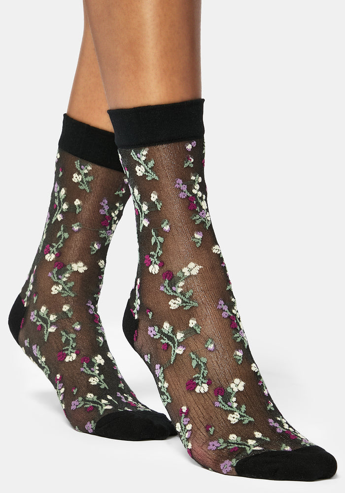 Everblooming Floral Mesh Socks - Purple