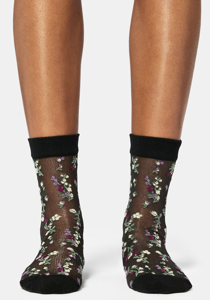 Everblooming Floral Mesh Socks - Purple