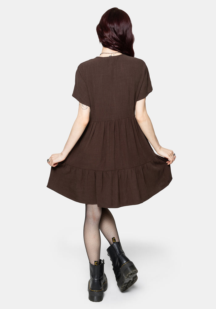Faela Fairy Embroidered Button Up V-Neck Peplum Mini Dress US 2