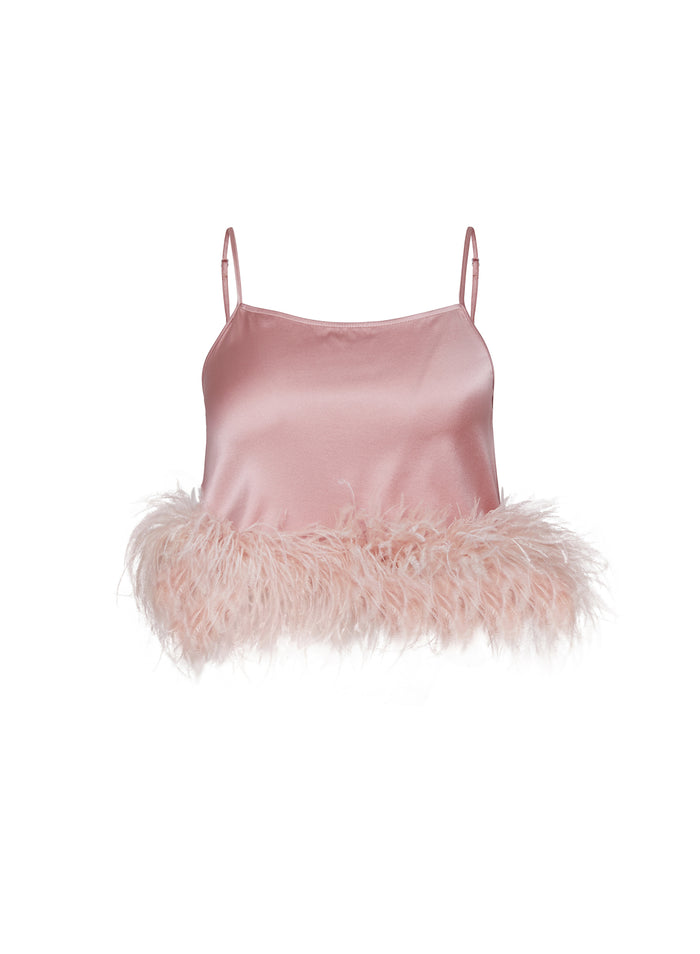 Feather Cropped Cami-rose pink-detail