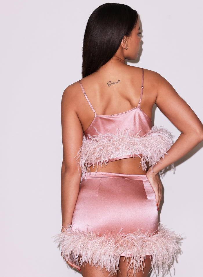 Feather Cropped Cami-rose pink