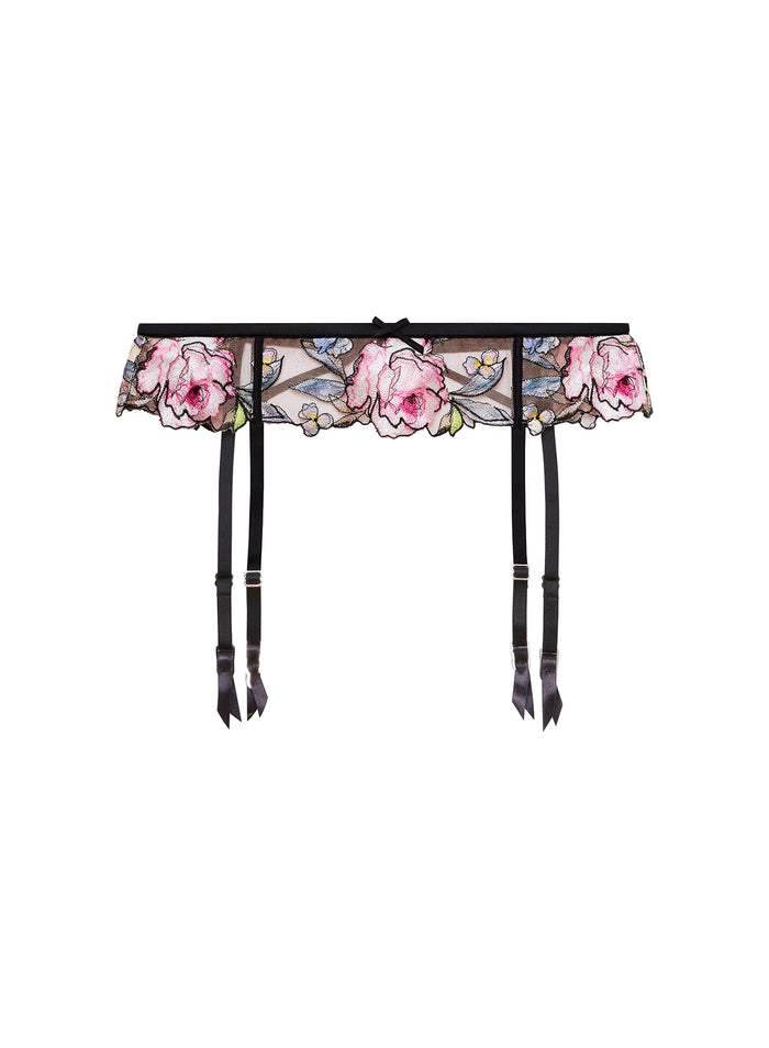 Fidelia Embroidery Garter Belt-black-flat