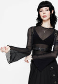 Flavia Mesh Fluted Long Sleeve Top
