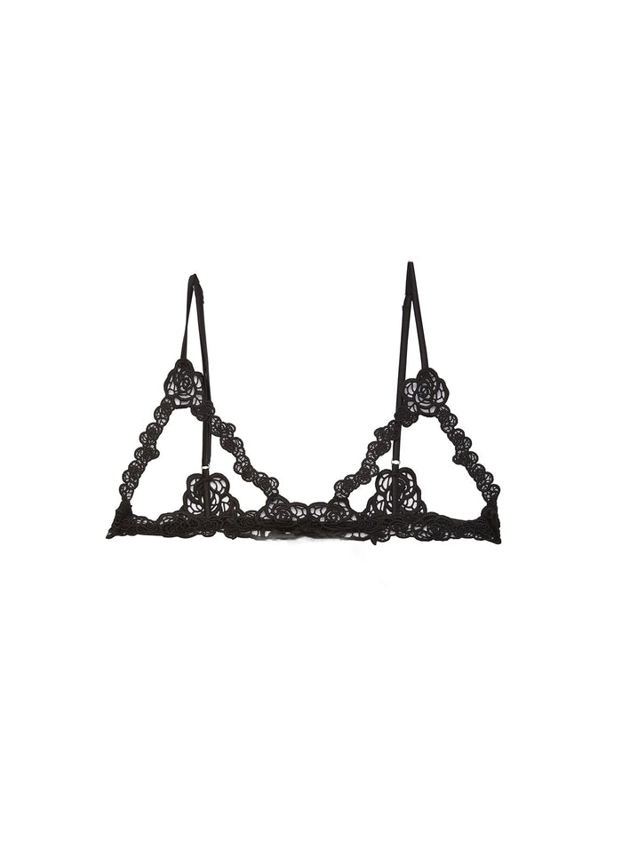 Fleur Guipure Ouvert Bralette-black-flat