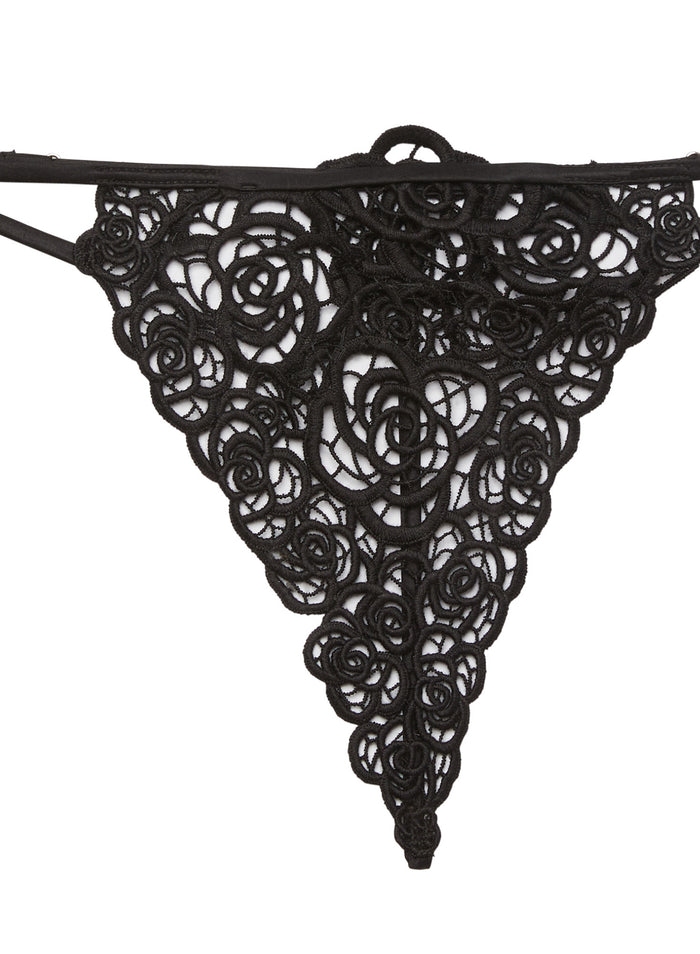Fleur Guipure V-String-black-flat