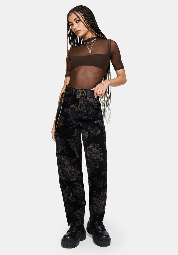 Fleur Printed Cord Barrel Leg Trouser