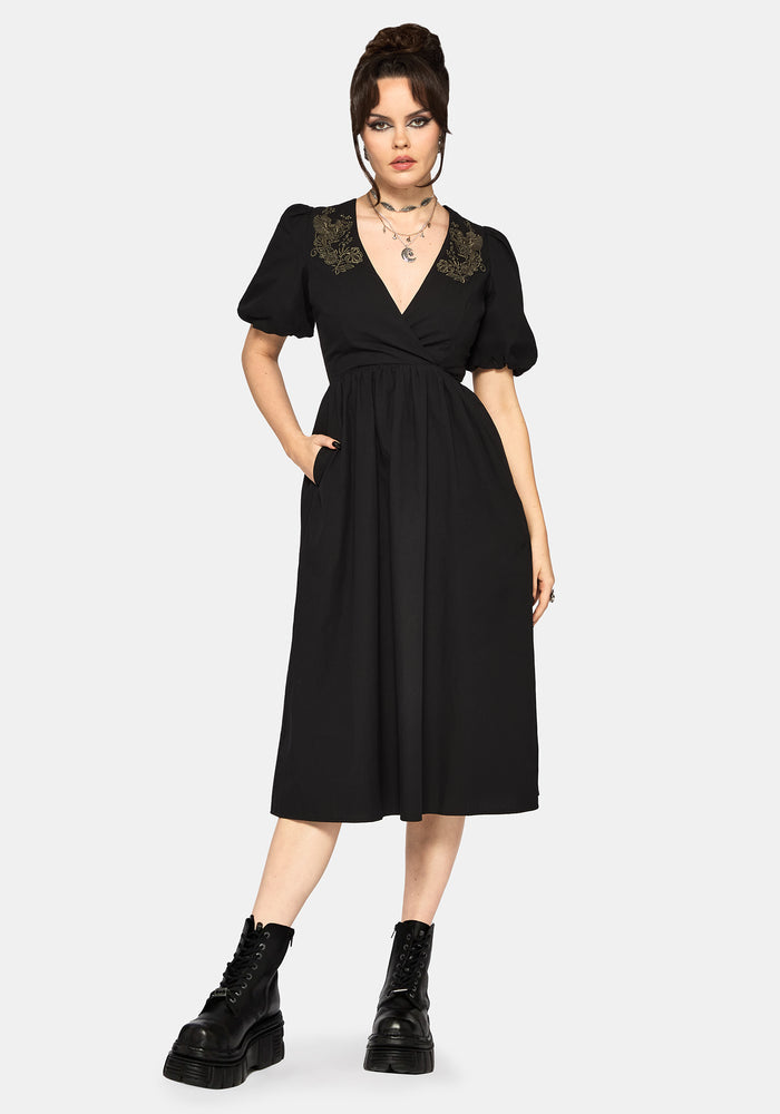 Fleux Phoenix Embroidered Wrap Midi Dress