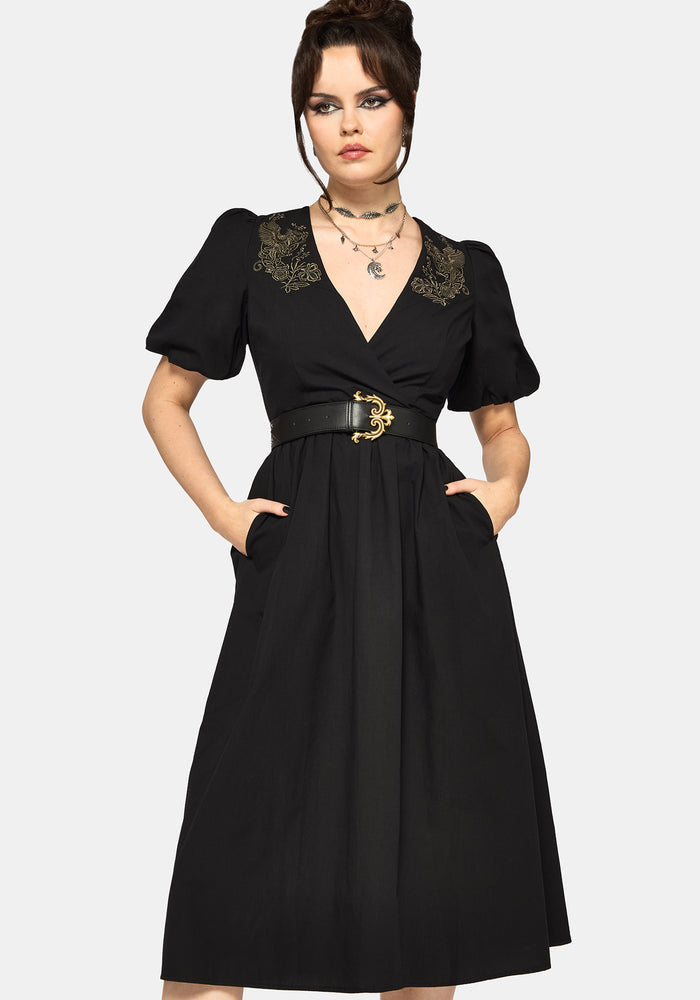 Fleux Phoenix Embroidered Wrap Midi Dress