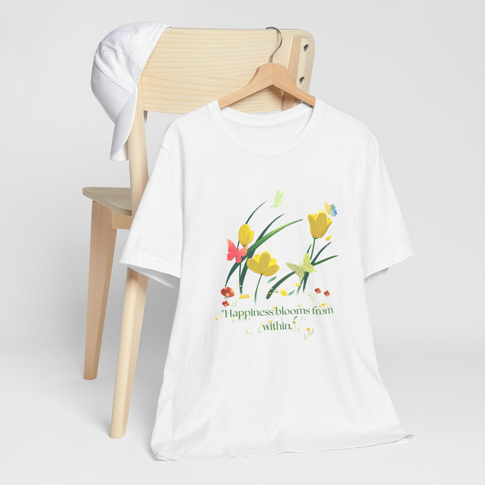 Floral 'Happiness Blooms From Within' Tee — Spring Flower Graphic T-Shirt