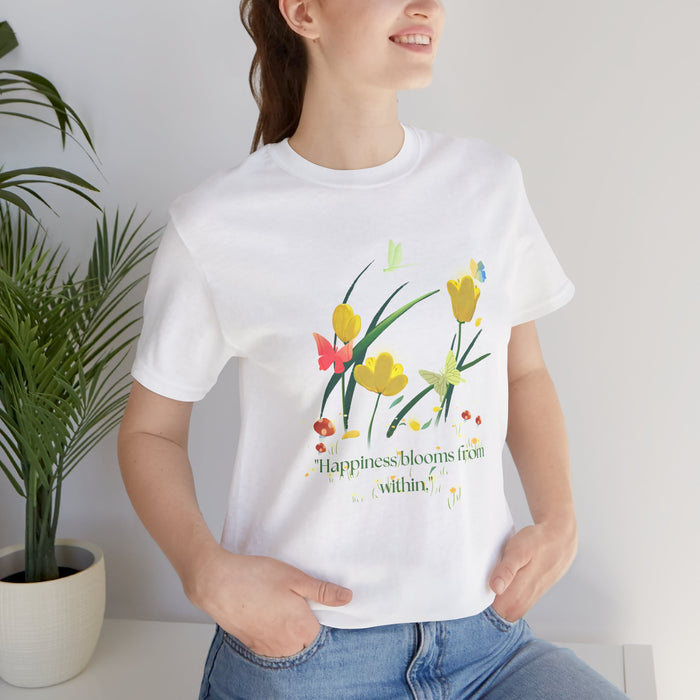 Floral 'Happiness Blooms From Within' Tee — Spring Flower Graphic T-Shirt